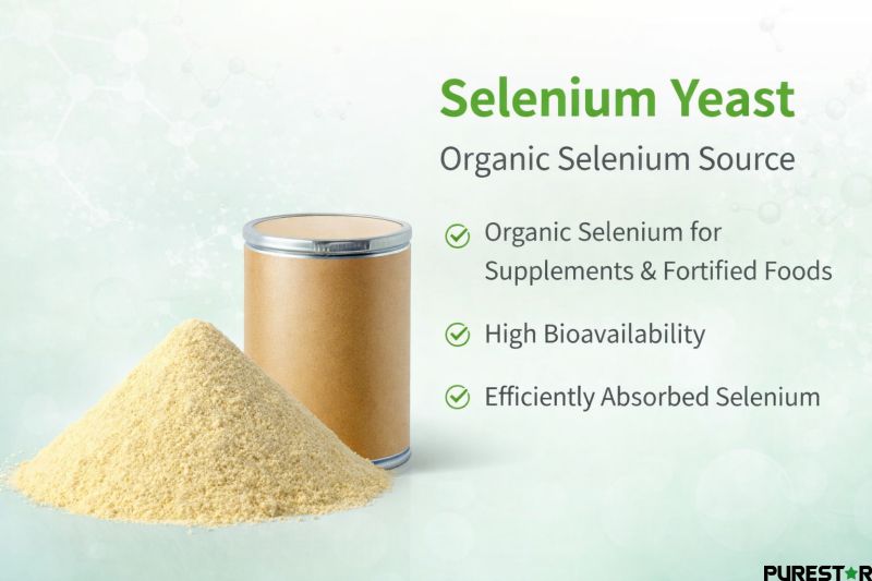 Selenium Yeast powder light yellow organic selenium raw material on pure white background