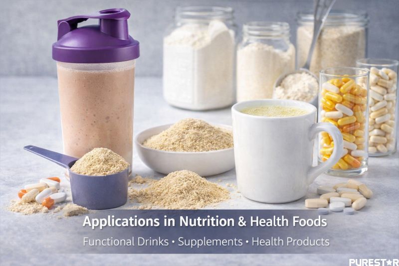 Applications of yeast peptides in functional drinks, nutritional supplements, solid beverages, and health foods as a protein-rich food ingredient.